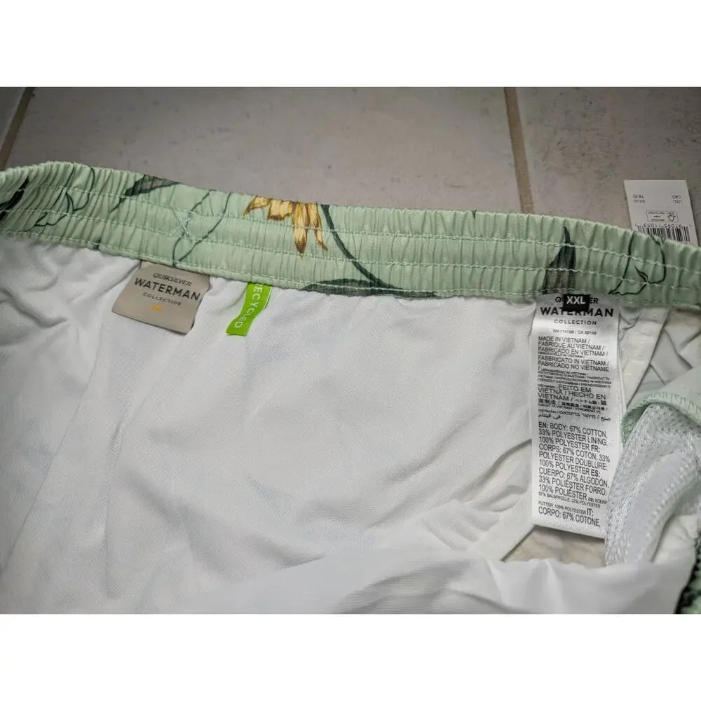 Quiksilver Men's XXL Perfect Bloom Volley Shorts Swim Trunks Green Pockets NEW